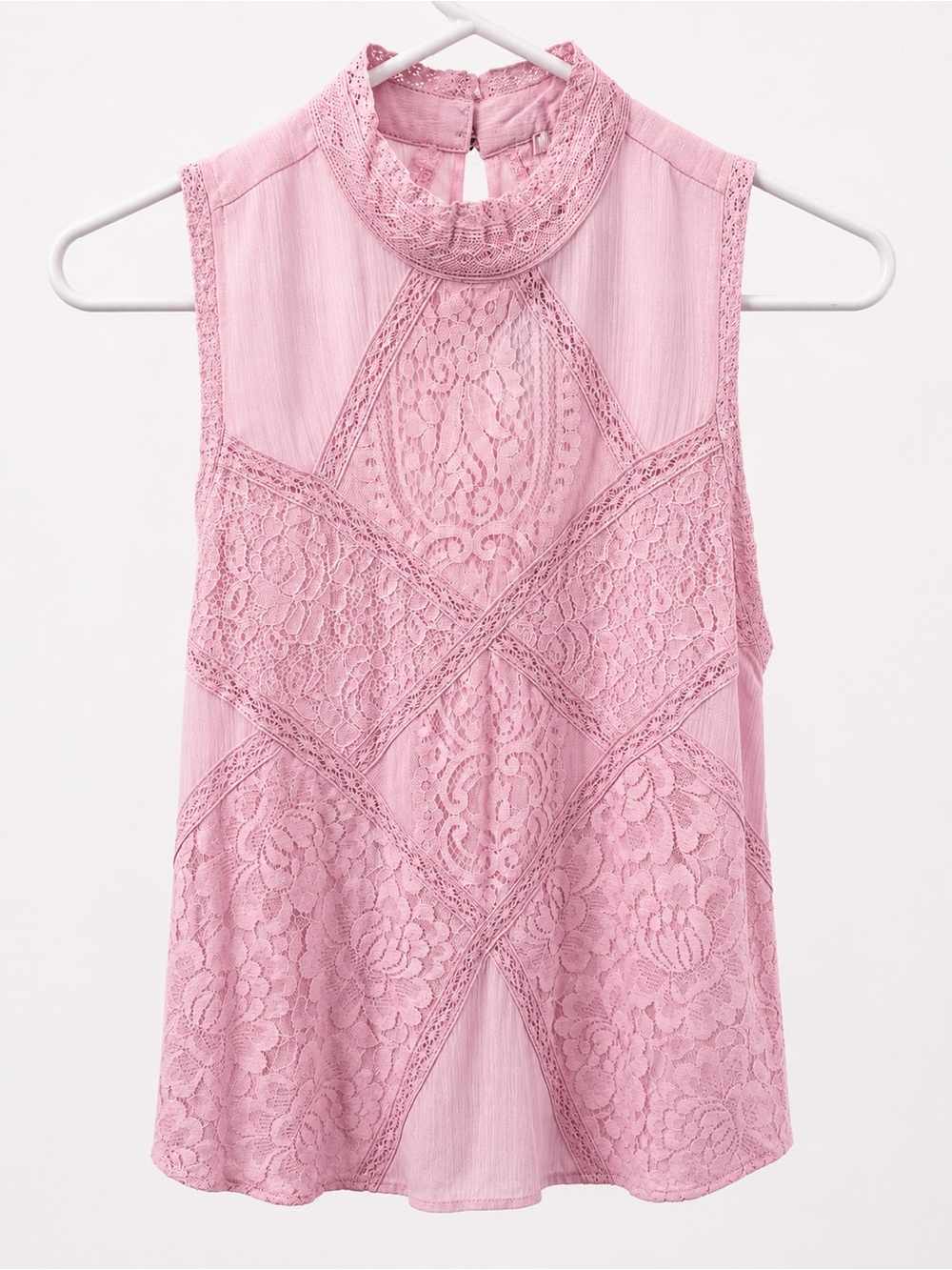 NWT Francesca's Collections Pink Lace Mock-Neck Sleeveless Camisole